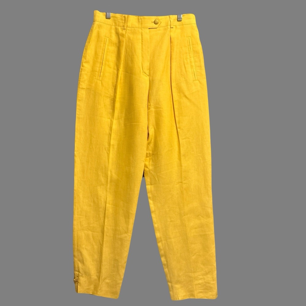 VTG Escada Margaretha Ley 100% Linen Trousers Luxury Resort EU 40 US 8-10 Yellow